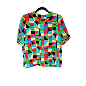 Michele Michele Size 12P Vintage Colorful Geometric Blouse Watercolor Boxy Fit